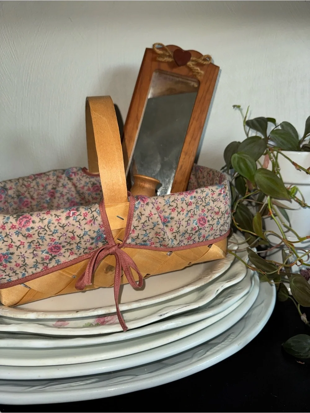 Wood-Framed Heart Accent Mirror Candle Holder